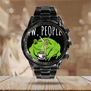 Discover Frog Pet Ew People Cottagecore Frog with Tea Calendar Steel Band Watch