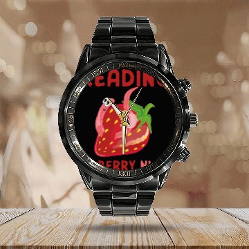 Discover Book Fun Reading Is Berry Nice Funny Book Lover Strawberry Calendar Steel Band Watch