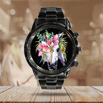 Discover Horse Pet Hand painted Horse 19 Zip Calendar Steel Band Watch