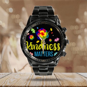 Discover Autism Puzzle Kindness Matters Autism Puzzle Kind Flower Calendar Steel Band Watch