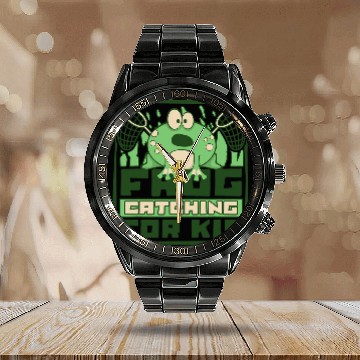 Discover Frog Pet Catching For Kid Gigging Hunter Bullfrog Frog Catching Calendar Steel Band Watch