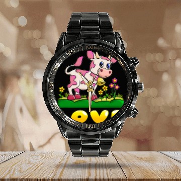 Discover Cow Pet Strawberry Cow Design Baseball Tees Calendar Steel Band Watch