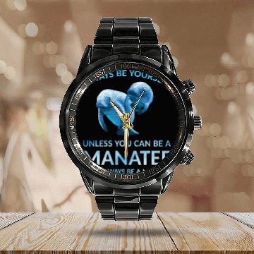Discover Manatee Pet Sea Cow Always Be Yourself Zip Calendar Steel Band Watch