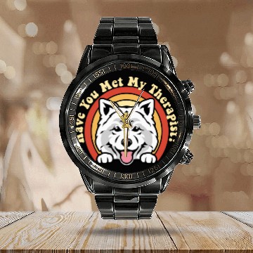 Discover Samoyed Pet Emotional Support Therapy Dog Samoyed Breed Retro Pet Spitz Calendar Steel Band Watch