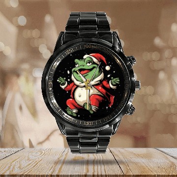 Discover Frog Pet Christmas Merry xmass Frog Owner Amphibian Toad 7 Calendar Steel Band Watch