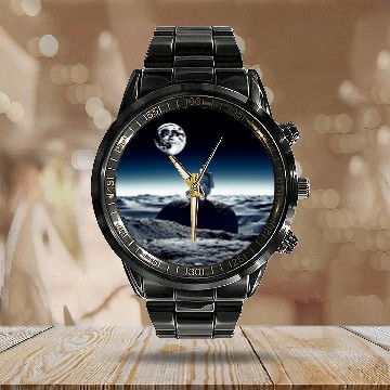 Discover Astronaut Job on a Planet with Moon Space Astronomy Calendar Steel Band Watch