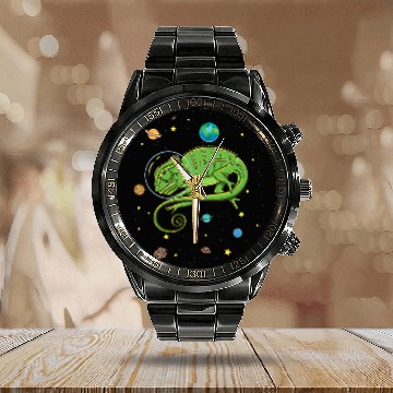 Discover Chameleon Pet In Space Chameleon Lover Baseball Tees Calendar Steel Band Watch