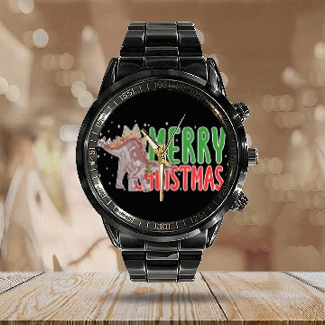 Discover Dinosaur Pet xmass Stegosaurus Dinosaur Christmas Elf Dino Baseball Tees Calendar Steel Band Watch