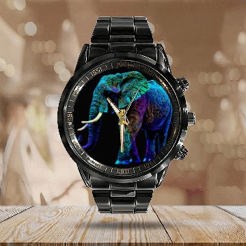 Discover Elephant Mammal Lucky Buddhist Symbol Blacklight Elephant Mandala Calendar Steel Band Watch