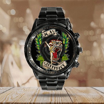 Discover Gorilla Pet 964 Silverback Gorilla Traditional Tattoo style gym Calendar Steel Band Watch