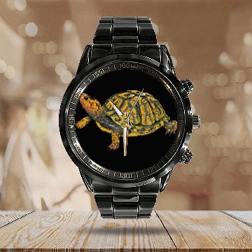 Discover Turtle Pet Box Turtle Realistic Illustration Shell Animal Calendar Steel Band Watch