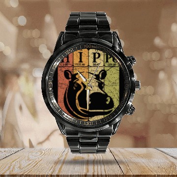 Discover Hippo Pet Hippo Periodic Table Elements Hippo Lover Hippopotamus Retro Calendar Steel Band Watch