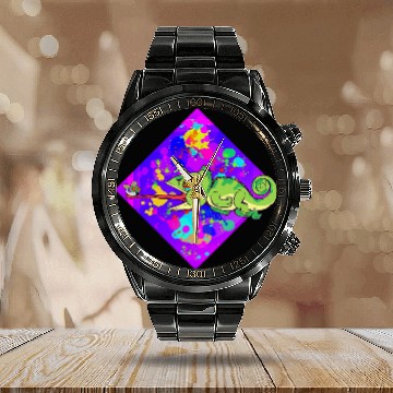 Discover Chameleon Pet Lizard Reptile Calendar Steel Band Watch