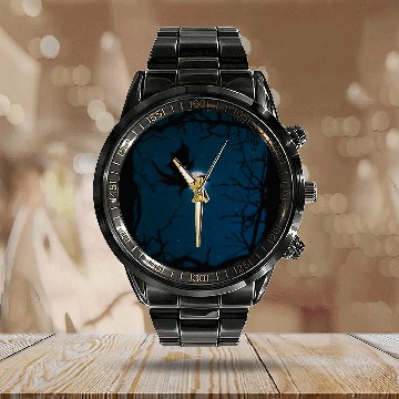 Discover Dragon Pet Mysterious Flying Dragon Night Sky Full Moon Black Calendar Steel Band Watch