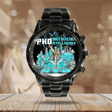 Discover Artificial Intelligence AI Computer Science AI Master PhD Doctor Zip Calendar Steel Band Watch