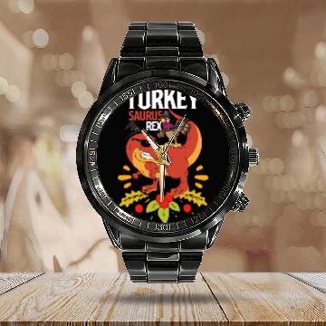 Discover Dinosaur Pet Thanksgiving T rexs Dinosaur Turkey saurus rexs 1 Calendar Steel Band Watch