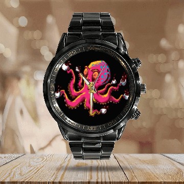 Discover Octopus Pet Realistic Octopus With Coffee Cups Lover Artistic Calendar Steel Band Watch