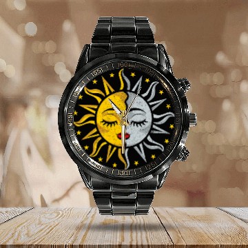 Discover Astronaut Job Space Astronaut Scientist Sun Moon Star Distressed Calendar Steel Band Watch