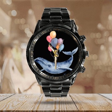 Discover Whale Pet Creatures Balloon Illustration Beautiful Cute Watercolor Hand Painted Sty Calendar Steel Band Watch