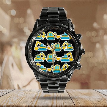 Discover Excavator Fun Vehicles Construction Work Kids Boys Toddlers Calendar Steel Band Watch