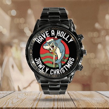 Discover Shark Pet Christmas Holly Jawly Santa Jaws Pun Baseball Tees Calendar Steel Band Watch