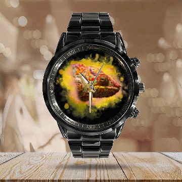 Discover Chameleon Pet illustration Calendar Steel Band Watch
