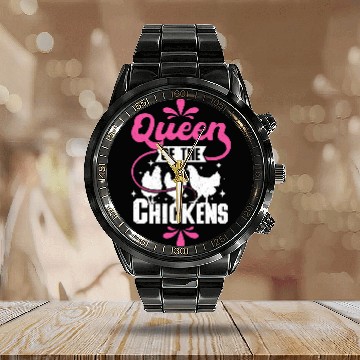 Discover Chicken Pet Queen of the Chickens mom Baseball Tees Calendar Steel Band Watch