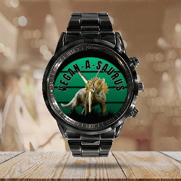 Discover Dinosaur Pet VeganASaurus Triceratops Dinosaur Herbivore Dino Calendar Steel Band Watch