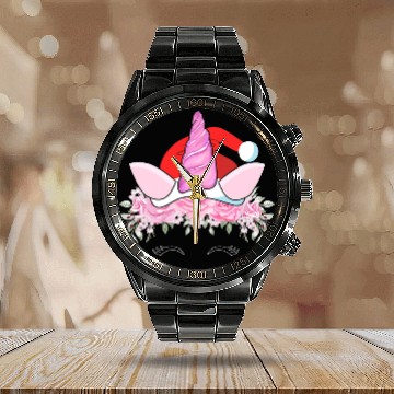Discover Unicorn Pet Face Santa Hat Funny Christmas Calendar Steel Band Watch