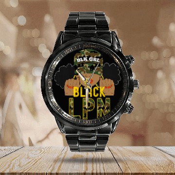 Discover nurses Job African American LPN nurses Afro Puffs Camo Calendar Steel Band Watch