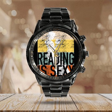 Discover Book Fun Reading is Sexy vintages 50s Retro Distressed Style Calendar Steel Band Watch