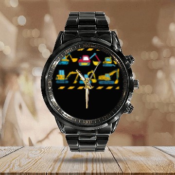 Discover Excavator Fun Construction Work Vehicle Excavator Boys Kids Zip Calendar Steel Band Watch