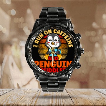 Discover Penguin Pet I Run On Caffeine And Penguin Cuddles King Penguin 01 Baseball Tees Calendar Steel Band Watch