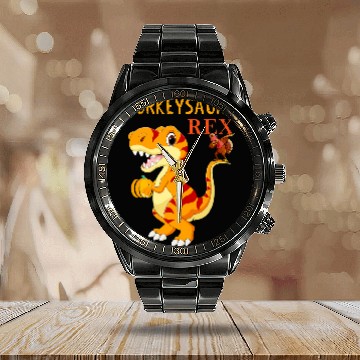 Discover Dinosaur Pet Thanksgiving Dinosaur Turkey Turkeysaurus Pumpkin Fall Calendar Steel Band Watch