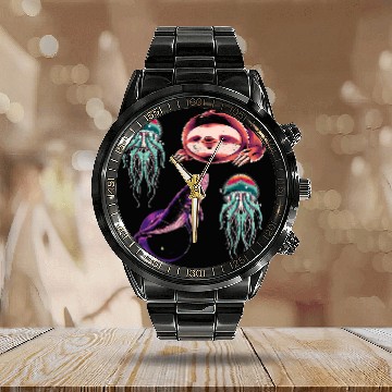 Discover Sloth Pet Gift Outer Space Whale Sloth Jellyfish Kids Astronaut Science Calendar Steel Band Watch