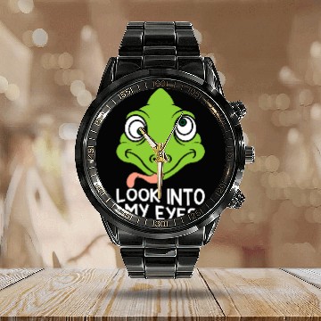 Discover Chameleon Pet In The Eyes Reptiles Baseball Tees Calendar Steel Band Watch
