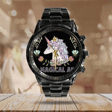 Discover Unicorn Pet Magical AF Hand Drawn Unicorn Art Calendar Steel Band Watch