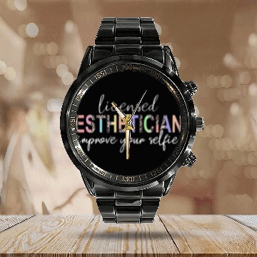 Discover Skin Therapist Leopard Improve Beauty Licensed Esthetician Calendar Steel Band Watch