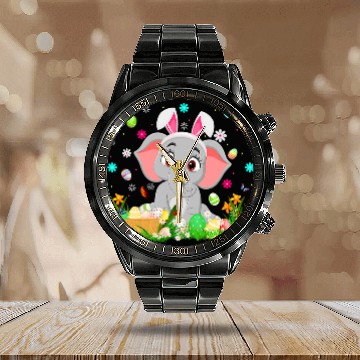 Discover Elephant Mammal Bunny Easter Egg Lover Funny Elephant Easter Sunday Baseball Tees Calendar Steel Band Watch