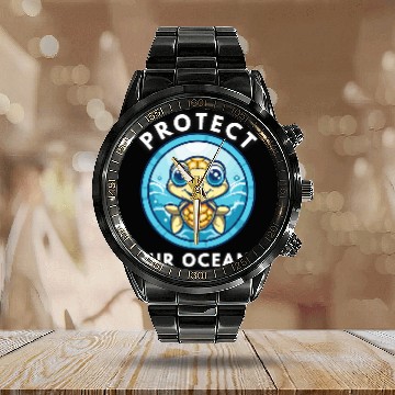 Discover Turtle Pet Cute Sea Turtle Protect Our Oceans World Turtle Day Calendar Steel Band Watch
