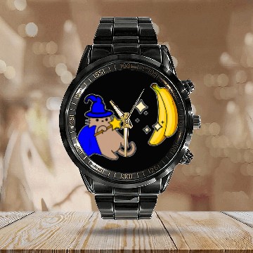 Discover Cat magician foodie magic banana Calendar Steel Band Watch