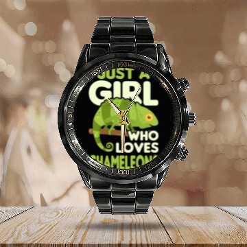 Discover Chameleon Pet Reptile Lover Women Gift Idea Calendar Steel Band Watch