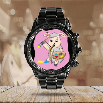 Discover Sheep Pet Painting Artsy Drawing Lamb Calendar Steel Band Watch