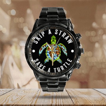 Discover Turtle Pet Skip a Straw Save a Turtle Vintage Retro Save The Turtles 52 Zip Calendar Steel Band Watch