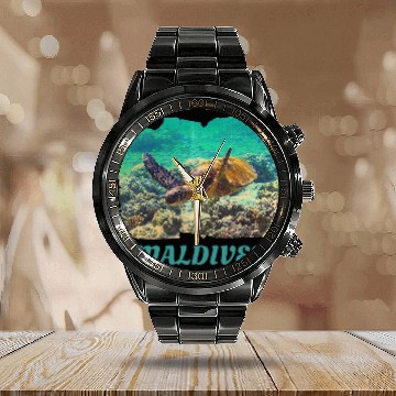 Discover Turtle Pet Maldives Vacation Sea Turtle Scuba Diving Baseball Tees Calendar Steel Band Watch