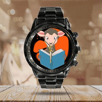 Discover Sheep Pet Reading Books Literature Hobby Lamb Calendar Steel Band Watch