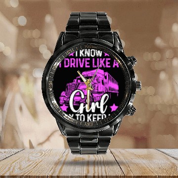 Discover Funny Semi Truck Driver Female Trucker Calendar Steel Band Watch