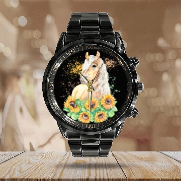 Discover Horse Pet Watercolour Horse Sunflower Baseball Tees Calendar Steel Band Watch
