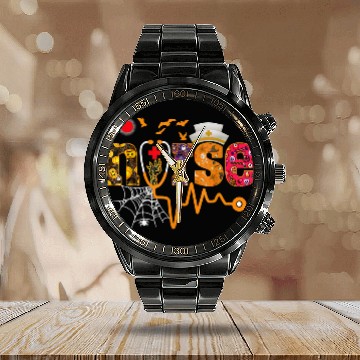 Discover nurses Job With Pumpkin Boo Spider Witch Halloween157 Calendar Steel Band Watch