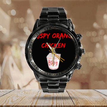 Discover Chicken Pet Graphic Chinese Food ApparelCrispy Orange Calendar Steel Band Watch